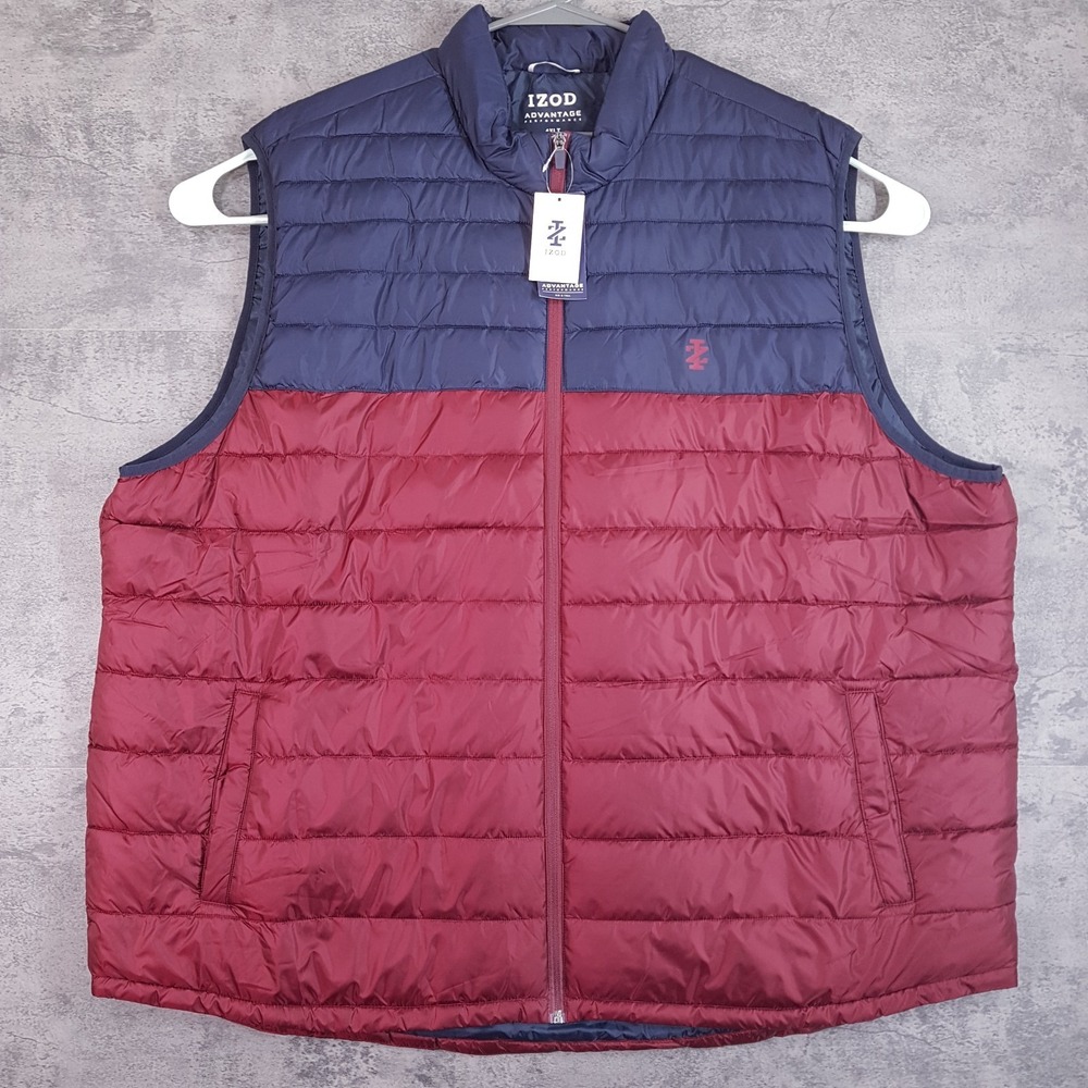 IZOD Quilted Puffer Full Zip Insulated Outdoor Vest Mens 4XL Tall‎ Blue Maroon